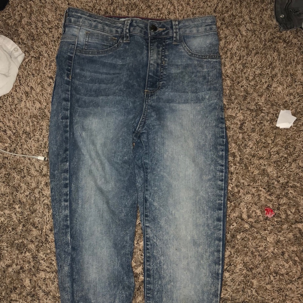 Acid wash high rise skinny jeans